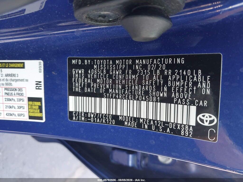 5YFP4RCE6LP045081 2020 TOYOTA COROLLA photo no. 8