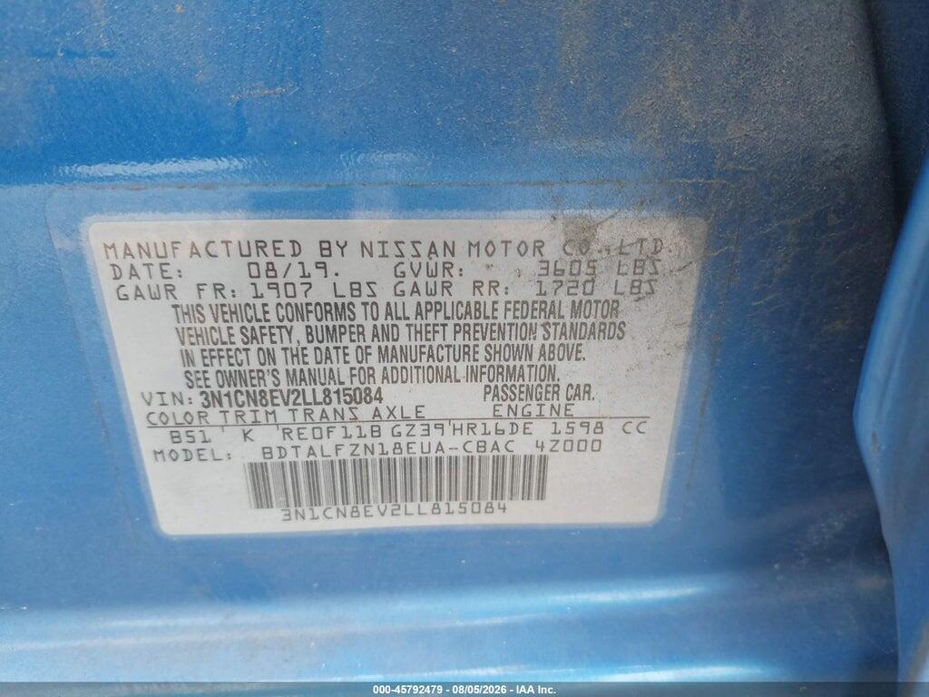 3N1CN8EV2LL815084 2020 NISSAN VERSA photo no. 9
