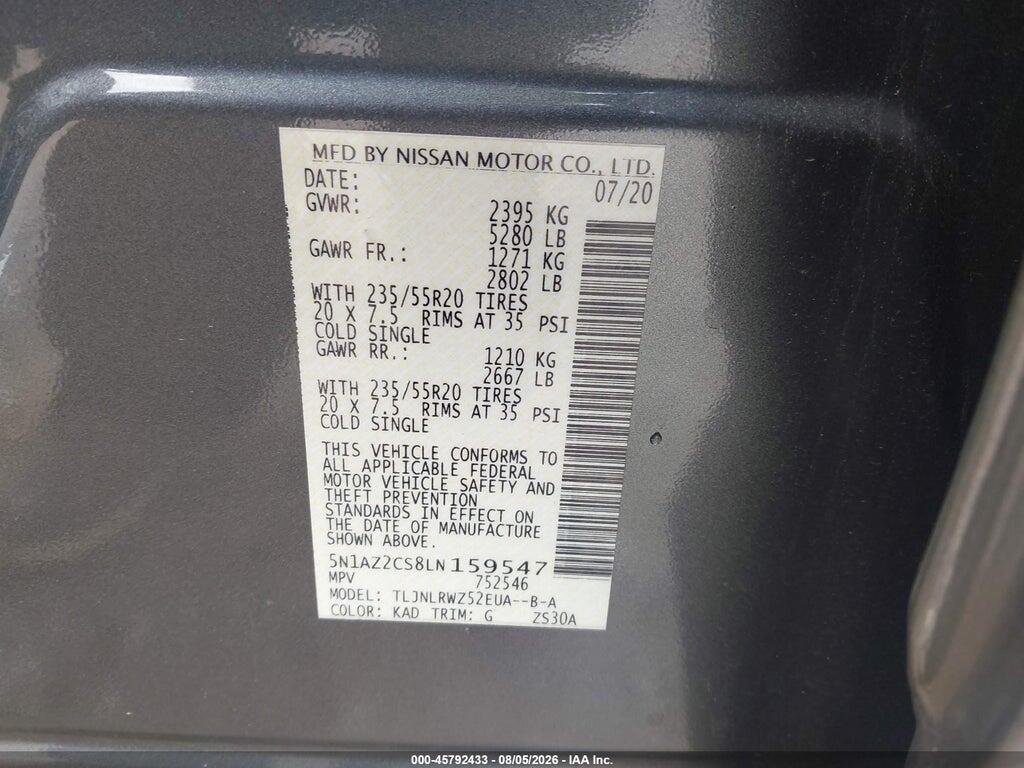 5N1AZ2CS8LN159547 2020 NISSAN MURANO photo no. 9
