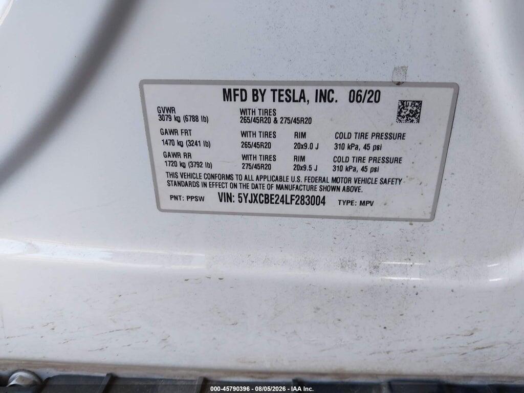 5YJXCBE24LF283004 2020 TESLA MODEL X photo no. 9