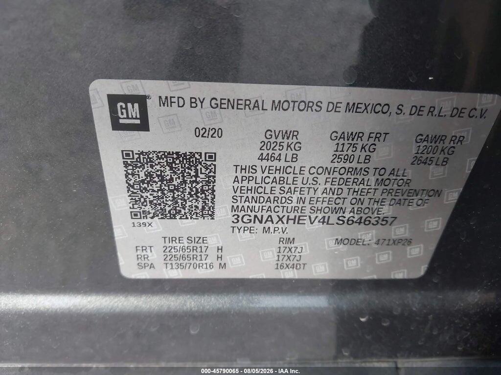 3GNAXHEV4LS646357 2020 CHEVROLET EQUINOX photo no. 9