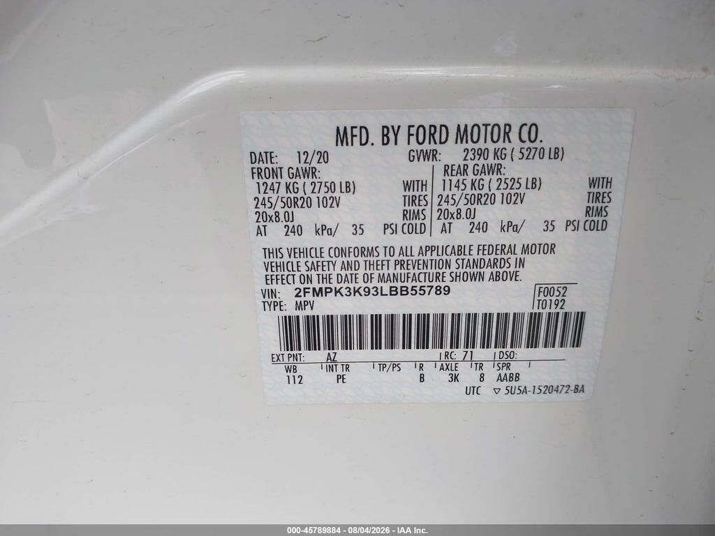 2FMPK3K93LBB55789 2020 FORD EDGE photo no. 9