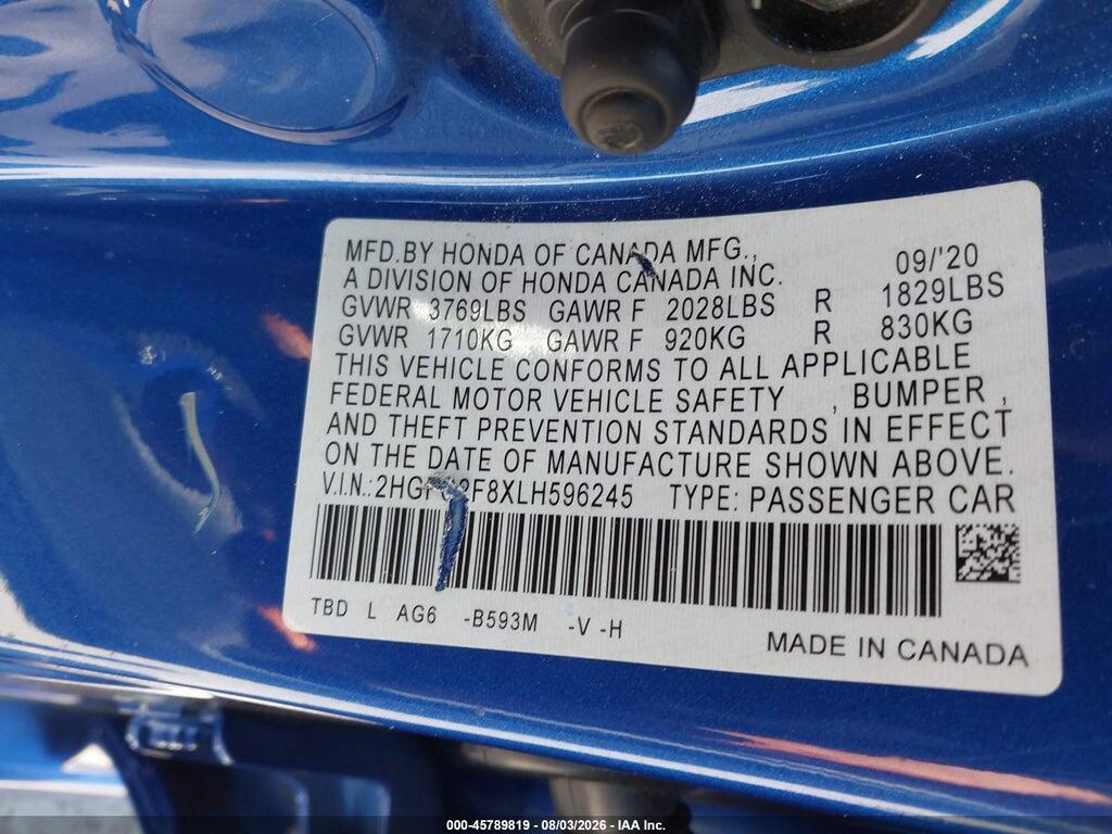 2HGFC2F8XLH596245 2020 HONDA CIVIC photo no. 9