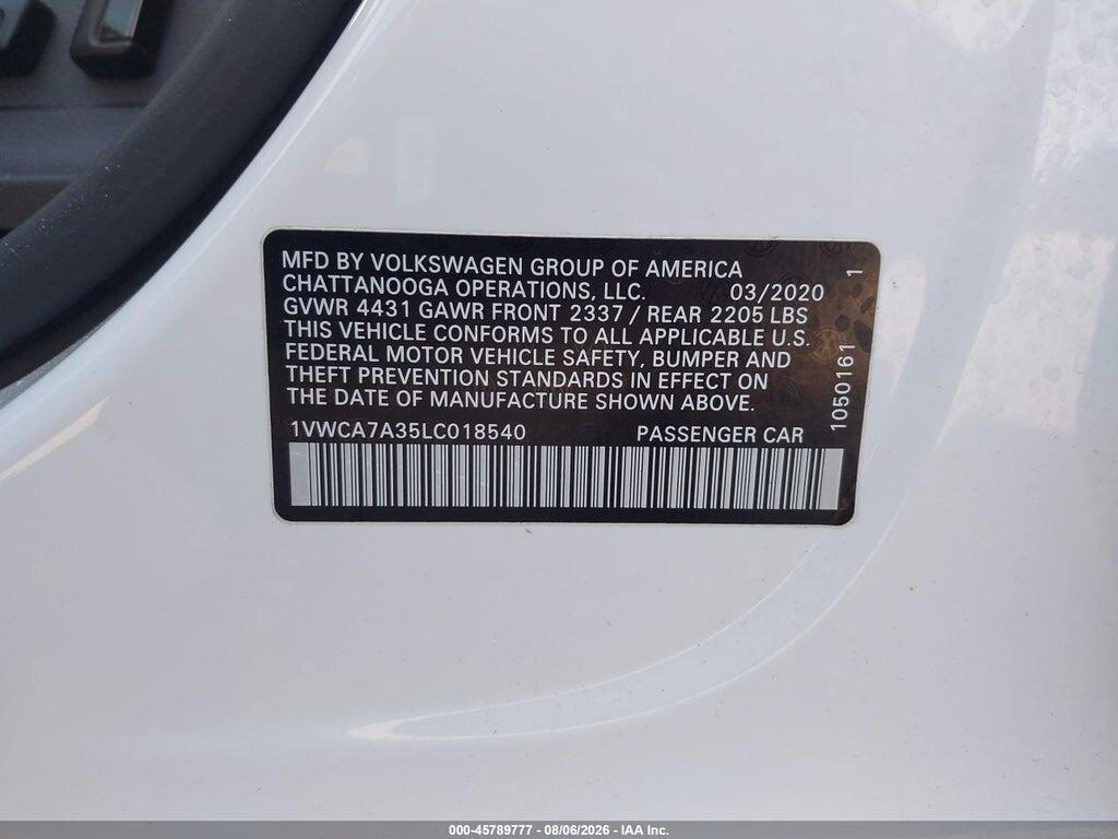 1VWCA7A35LT018540 2020 VOLKSWAGEN PASSAT photo no. 9
