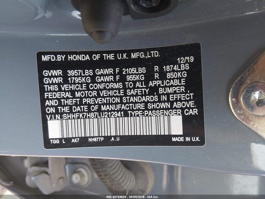SHHFK7H87LU212941 2020 HONDA CIVIC photo no. 9