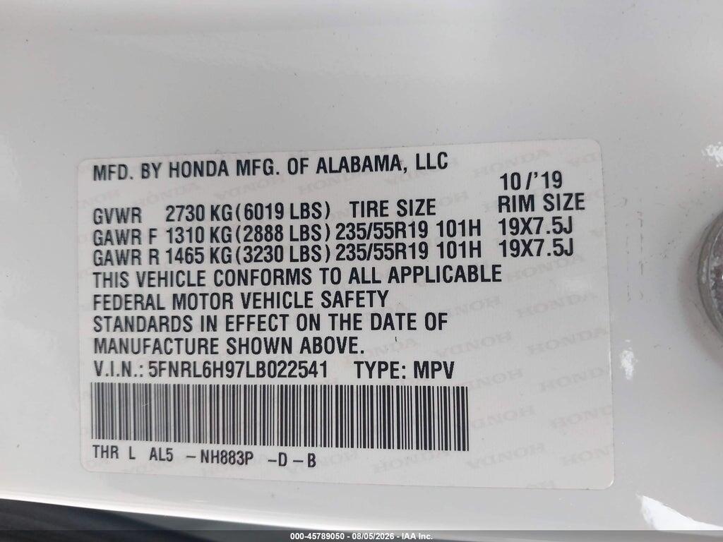 5FNRL6H97LB022541 2020 HONDA ODYSSEY photo no. 9