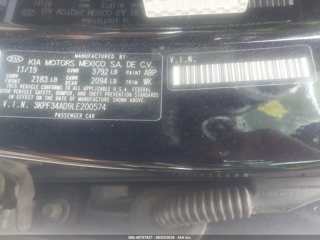 3KPF34AD9LE200574 2020 KIA FORTE photo no. 9