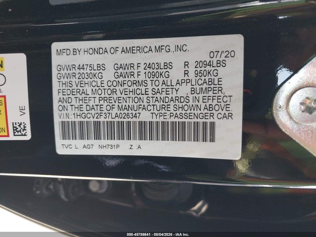 1HGCV2F37LA026347 2020 HONDA ACCORD photo no. 9