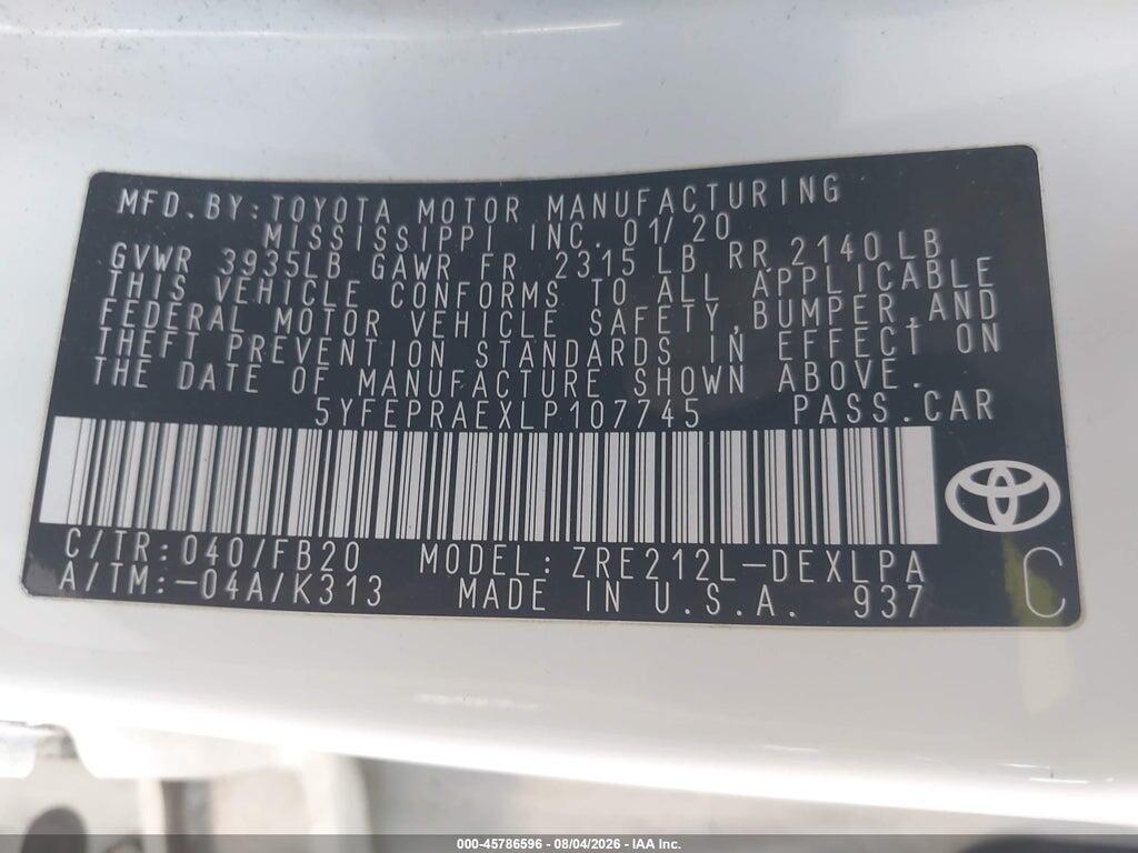 5YFEPRAEXLP107745 2020 TOYOTA COROLLA photo no. 9