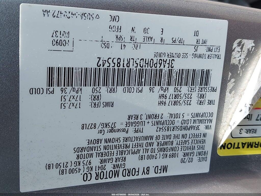 3FA6P0HD5LR185542 2020 FORD FUSION photo no. 9