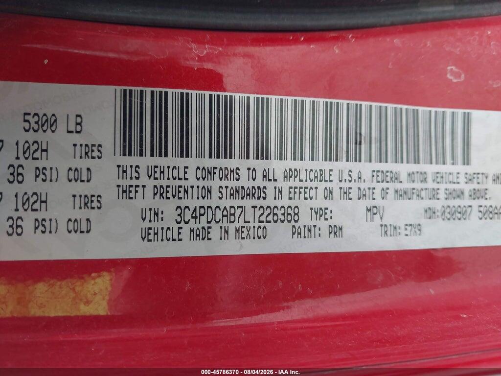 3C4PDCAB7LT226368 2020 DODGE JOURNEY photo no. 9