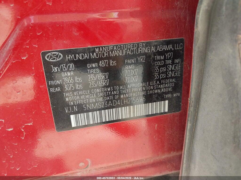 5NMS23AD4LH215696 2020 HYUNDAI SANTA FE photo no. 9