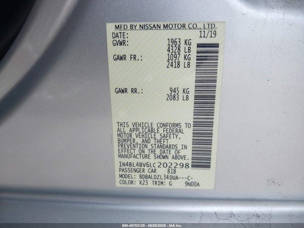 1N4BL4BV6LC202298 2020 NISSAN ALTIMA photo no. 9