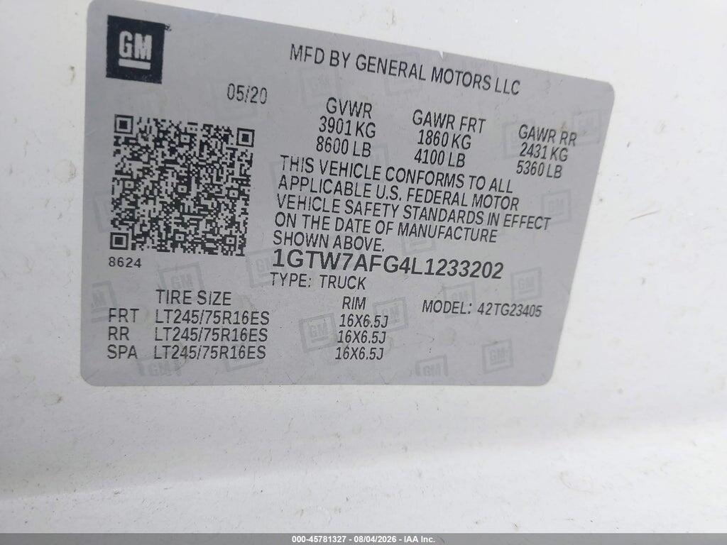 1GTW7AFG4L1233202 2020 GMC SAVANA CARGO photo no. 9