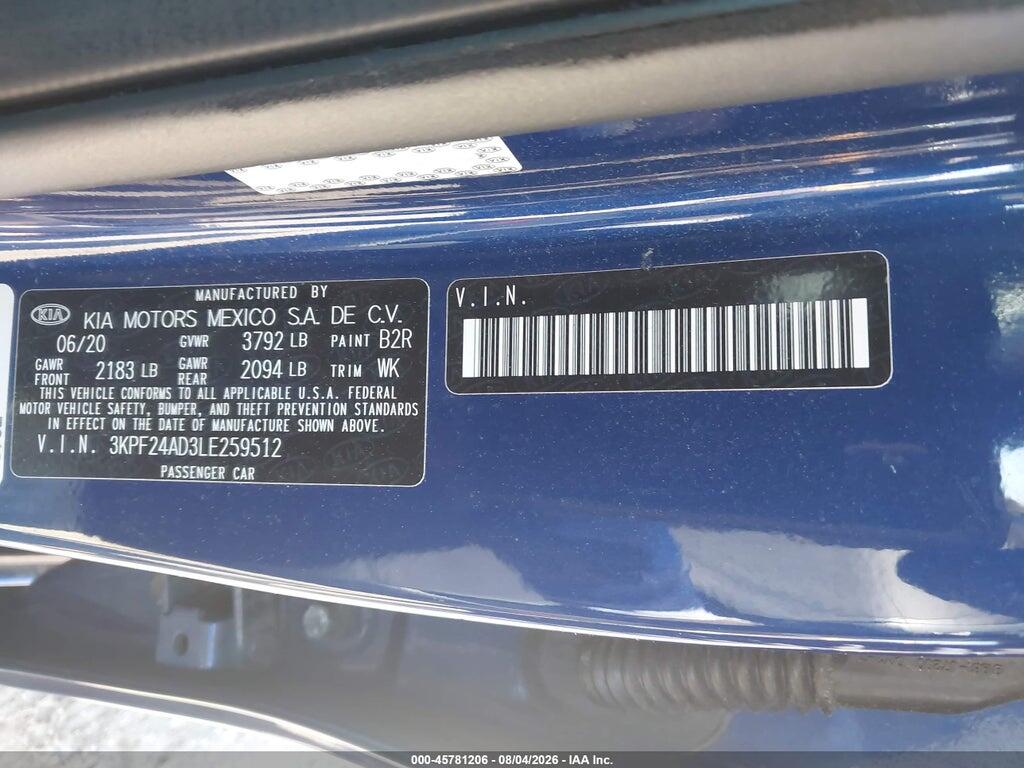 3KPF24AD3LE259512 2020 KIA FORTE photo no. 9