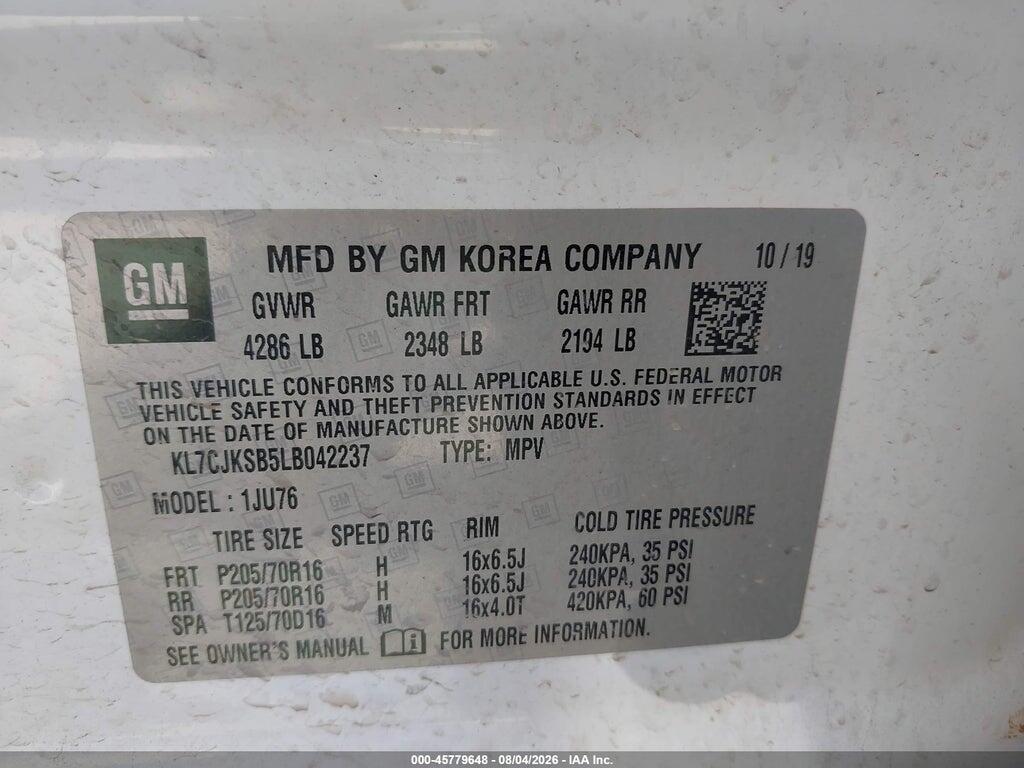 KL7CJKSB5LB042237 2020 CHEVROLET TRAX photo no. 9