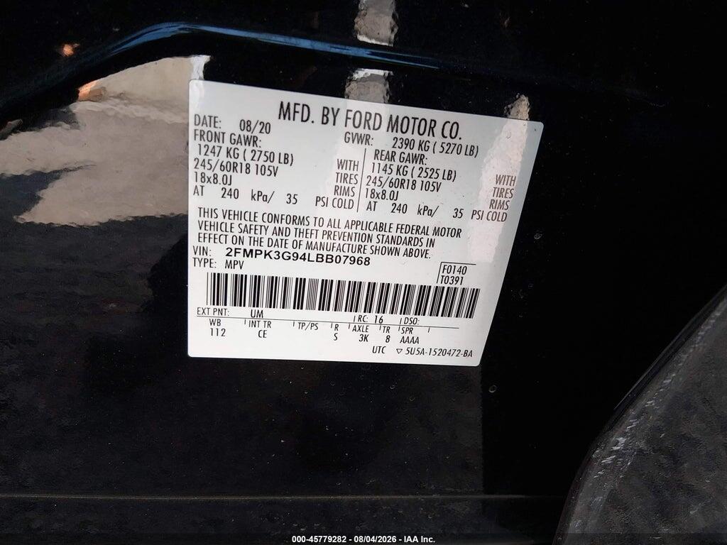 2FMPK3G94LBB07968 2020 FORD EDGE photo no. 9