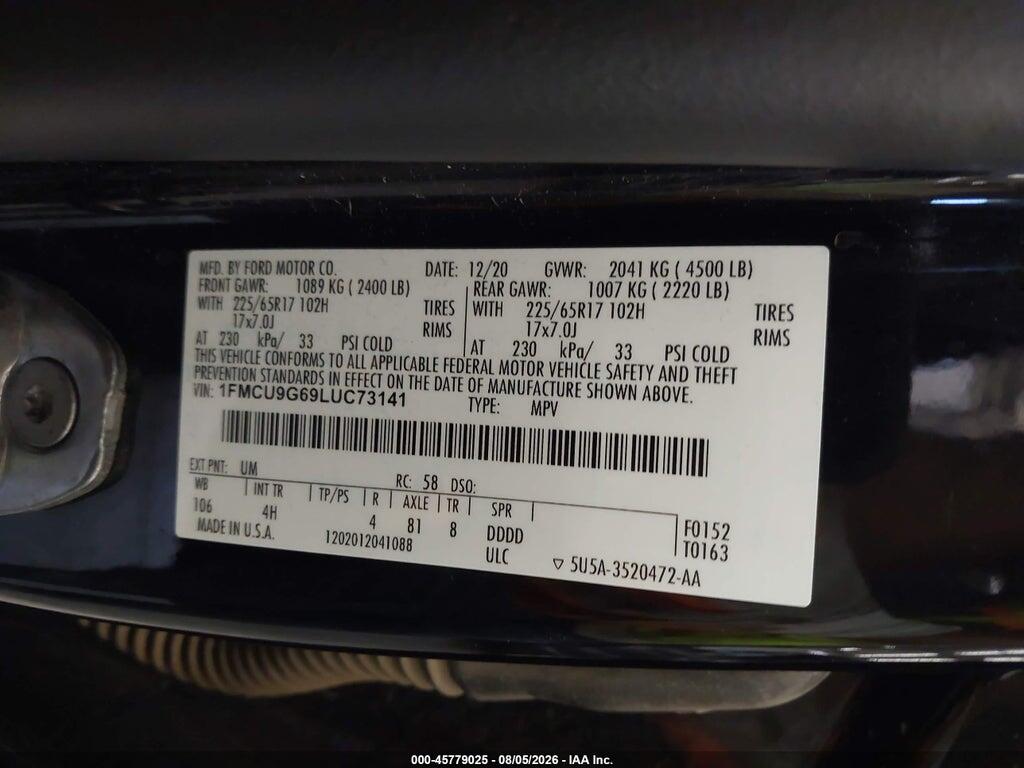 1FMCU9G69LUC73141 2020 FORD ESCAPE photo no. 9
