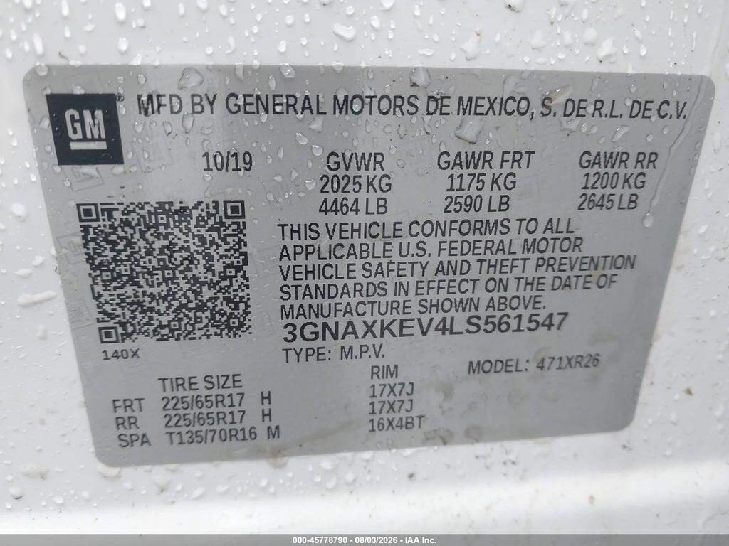 3GNAXKEV4LS561547 2020 CHEVROLET EQUINOX photo no. 9