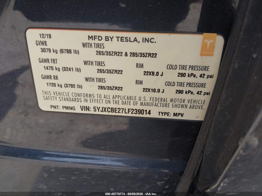 5YJXCBE27LF239014 2020 TESLA MODEL X photo no. 9