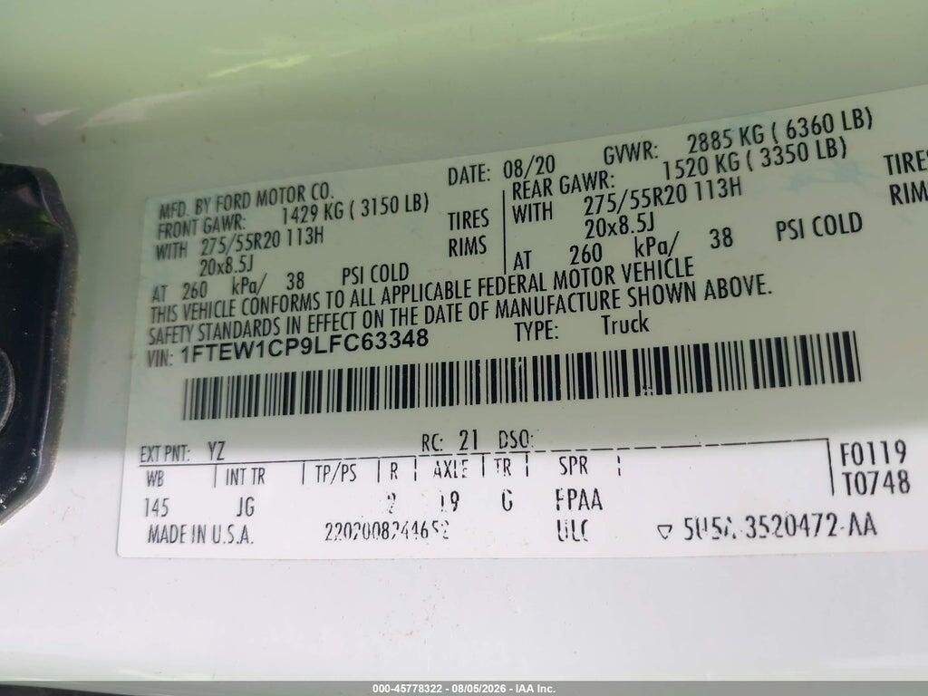1FTEW1CP9LFC63348 2020 FORD F-150 photo no. 9