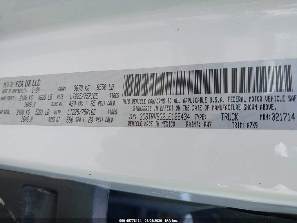 3C6TRVBG2LE125434 2020 RAM PROMASTER 1500 photo no. 9