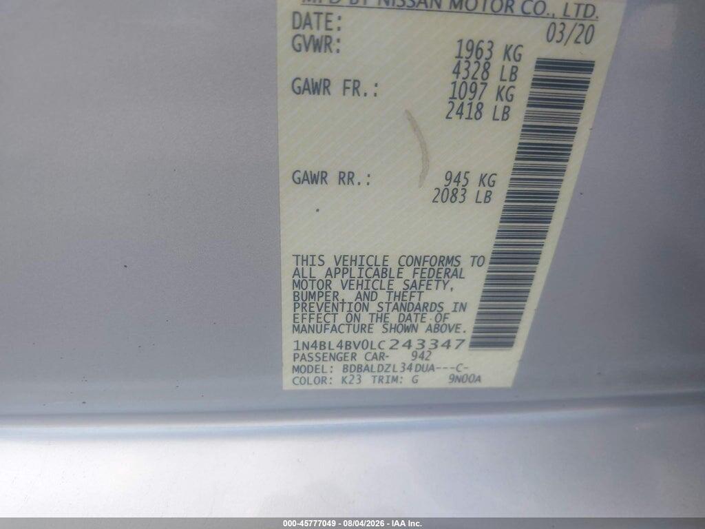 1N4BL4BV0LC243347 2020 NISSAN ALTIMA photo no. 9