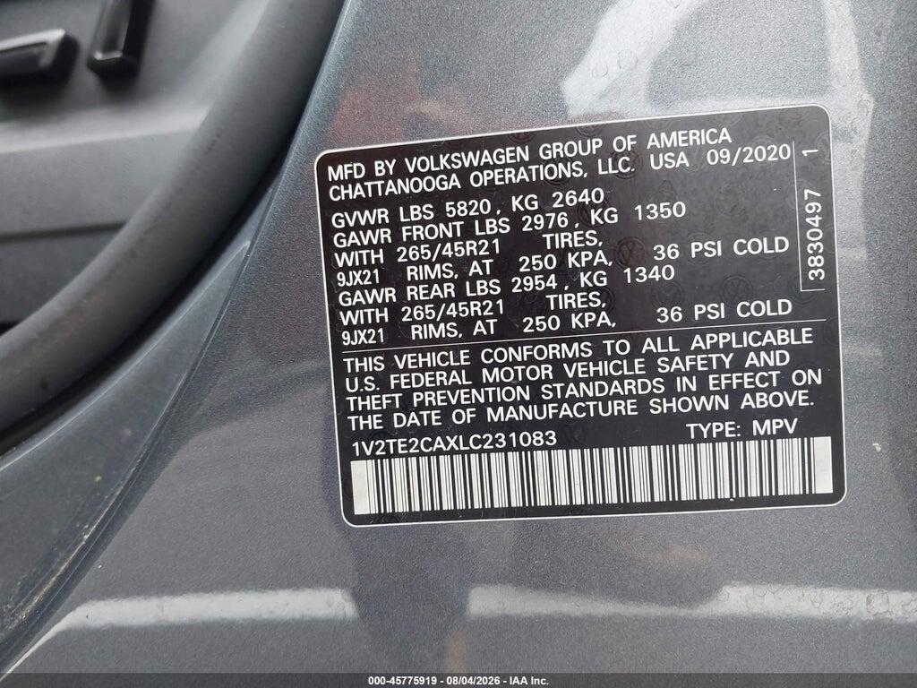 1V2TE2CAXLC231083 2020 VOLKSWAGEN ATLAS CROSS SPORT photo no. 9