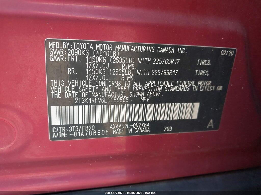 2T3K1RFV6LC059505 2020 TOYOTA RAV4 photo no. 9