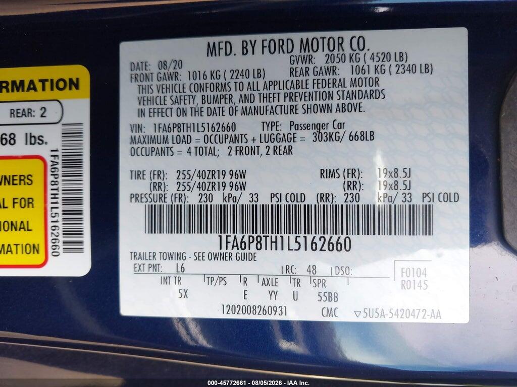 1FA6P8TH1L5162660 2020 FORD MUSTANG photo no. 9