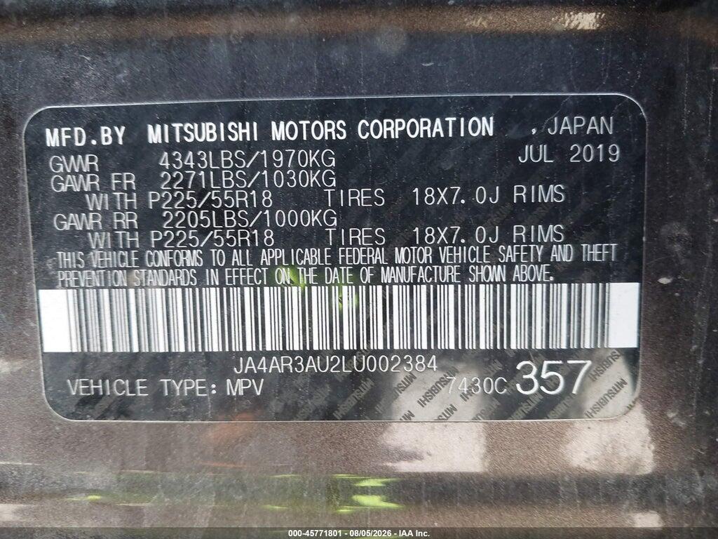 JA4AR3AU2LU002384 2020 MITSUBISHI OUTLANDER SPORT photo no. 9
