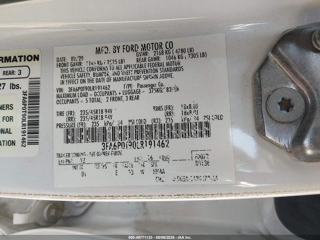 3FA6P0T90LR191462 2020 FORD FUSION photo no. 9