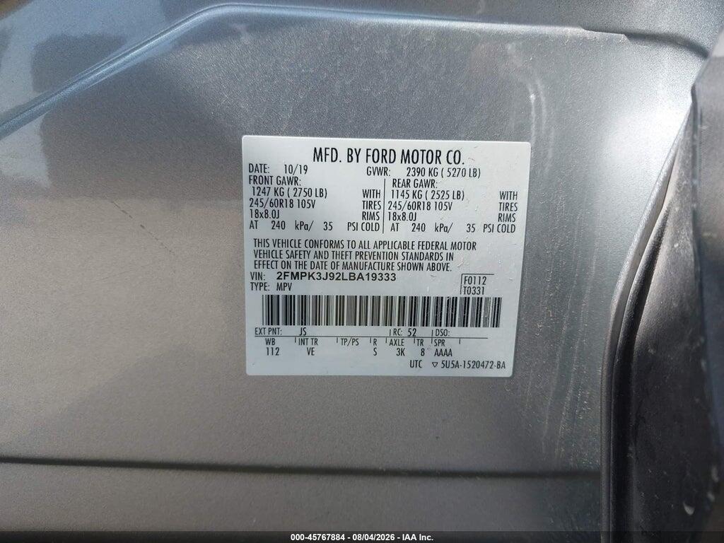2FMPK3J92LBA19333 2020 FORD EDGE photo no. 9