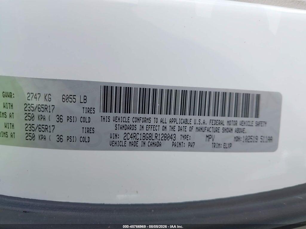 2C4RC1BG8LR128043 2020 CHRYSLER PACIFICA photo no. 9