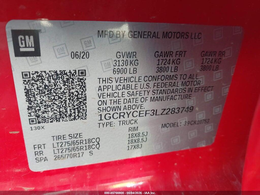 1GCRYCEF3LZ283749 2020 CHEVROLET SILVERADO 1500 photo no. 9