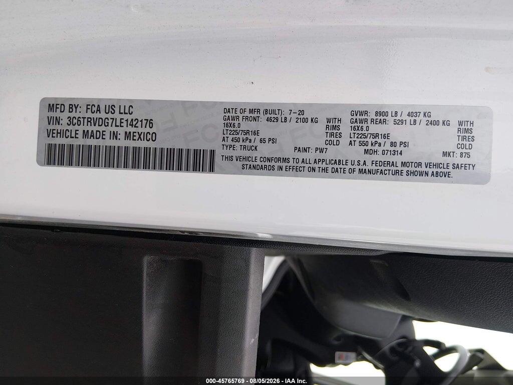 3C6TRVDG7LE142176 2020 RAM PROMASTER 2500 photo no. 9