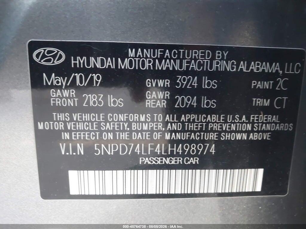 5NPD74LF4LH498974 2020 HYUNDAI ELANTRA photo no. 9