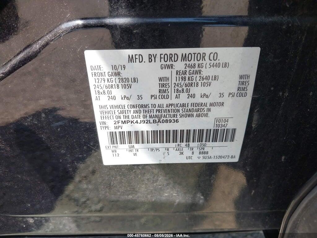 2FMPK4J92LBA08936 2020 FORD EDGE photo no. 9