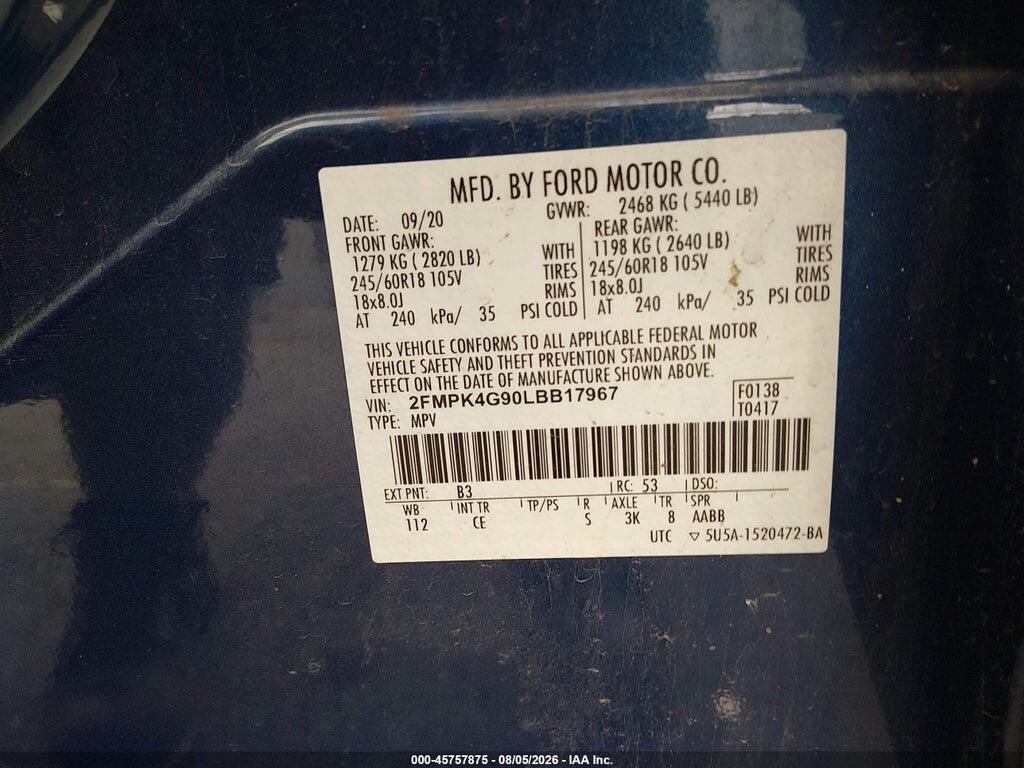 2FMPK4G90LBB17967 2020 FORD EDGE photo no. 9