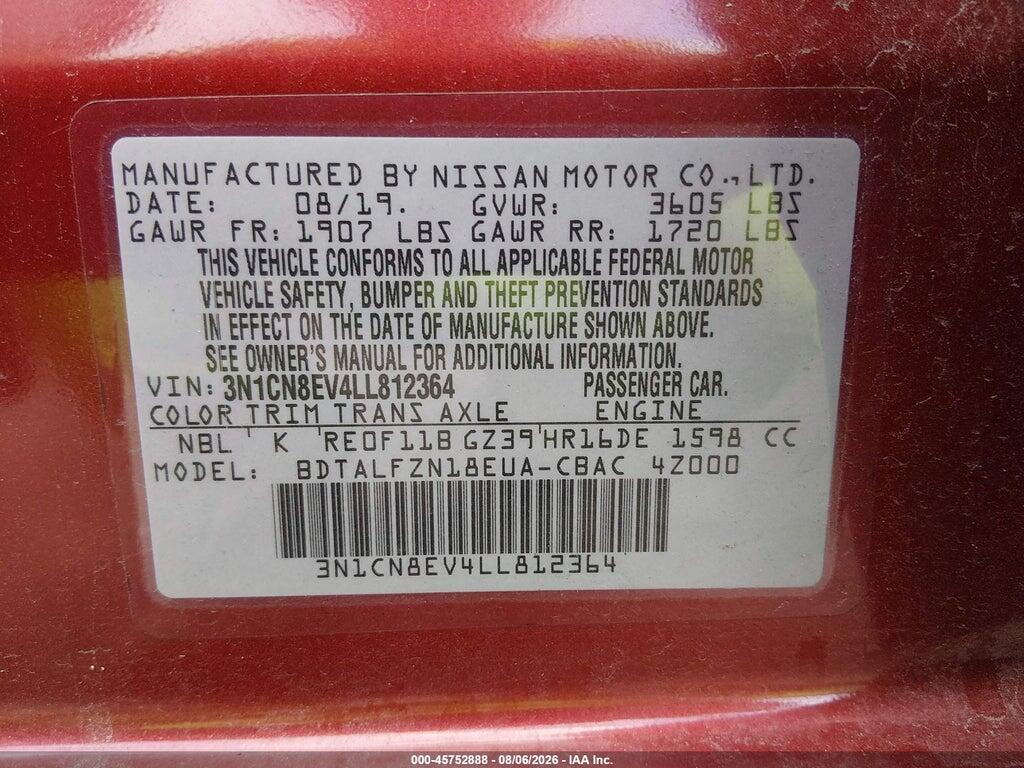 3N1CN8EV4LL812364 2020 NISSAN VERSA photo no. 9