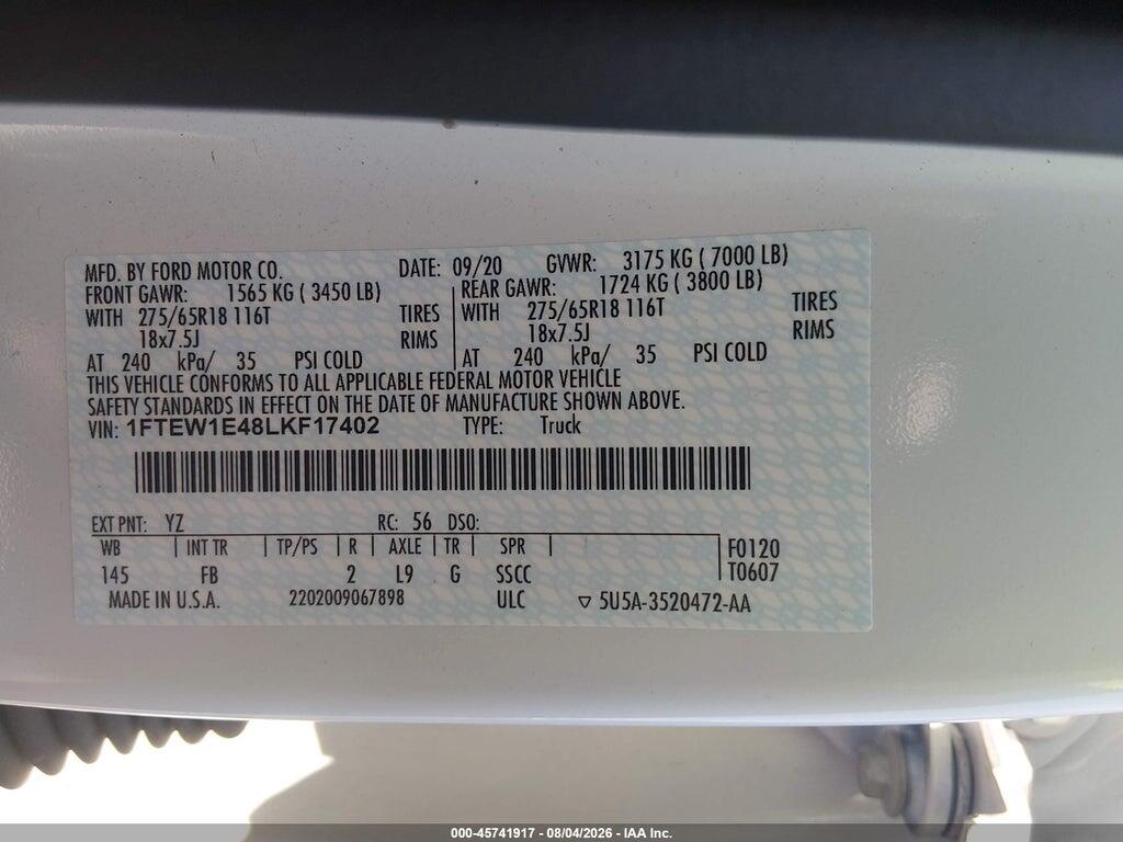 1FTEW1E48LKF17402 2020 FORD F-150 photo no. 9
