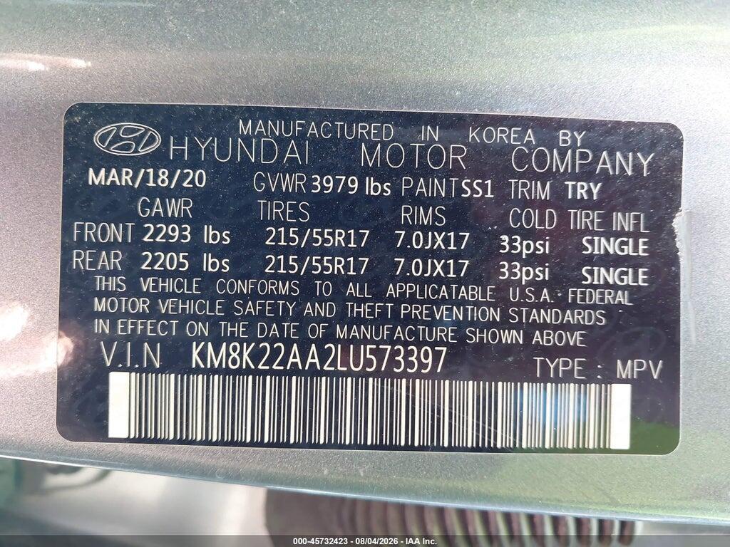KM8K22AA2LU573397 2020 HYUNDAI KONA photo no. 9
