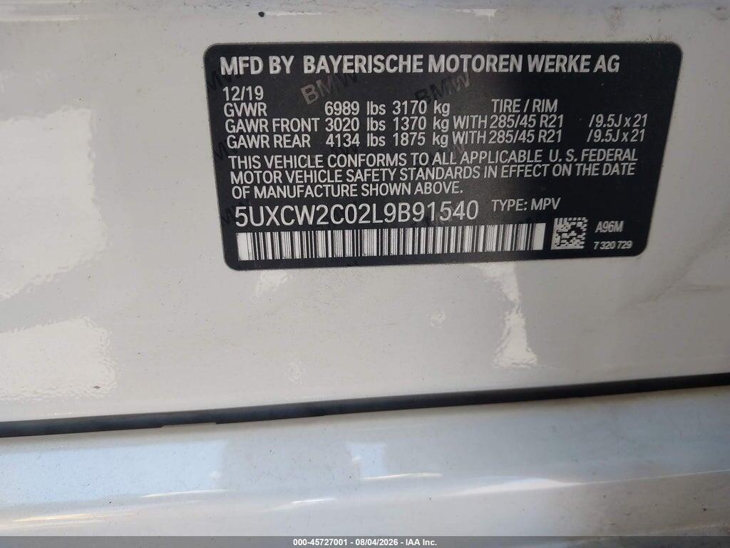 5UXCW2C02L9B91540 2020 BMW X7 photo no. 9