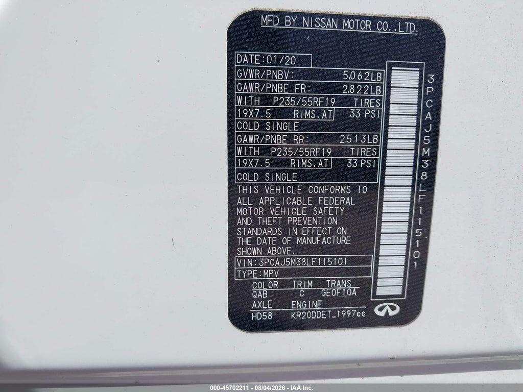 3PCAJ5M38LF115101 2020 INFINITI QX50 photo no. 9