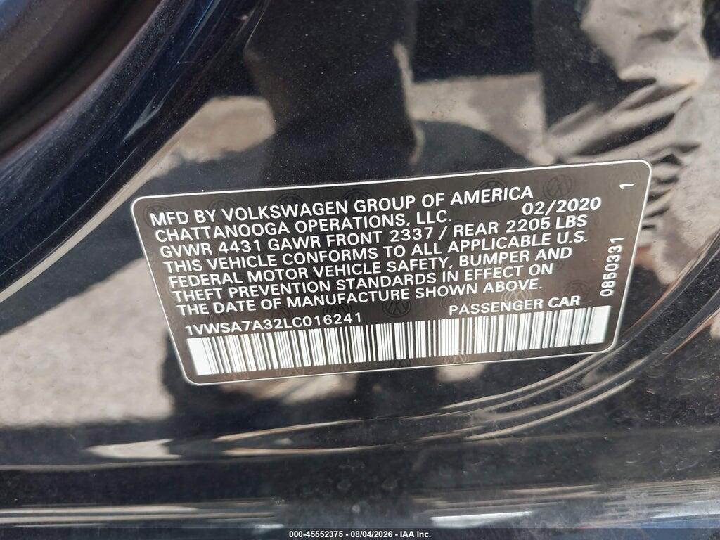 1VWSA7A32LC016241 2020 VOLKSWAGEN PASSAT photo no. 9