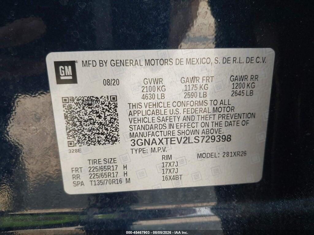 3GNAXTEV2LS729398 2020 CHEVROLET EQUINOX photo no. 9