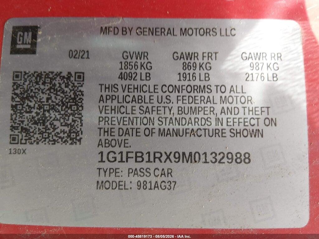 1G1FB1RX9M0132988 2021 CHEVROLET CAMARO photo no. 9