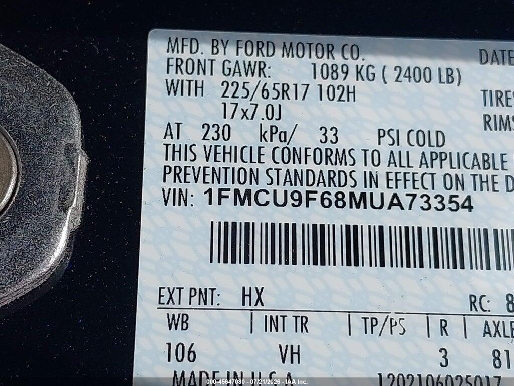 1FMCU9F68MUA73354 2021 FORD ESCAPE photo no. 9