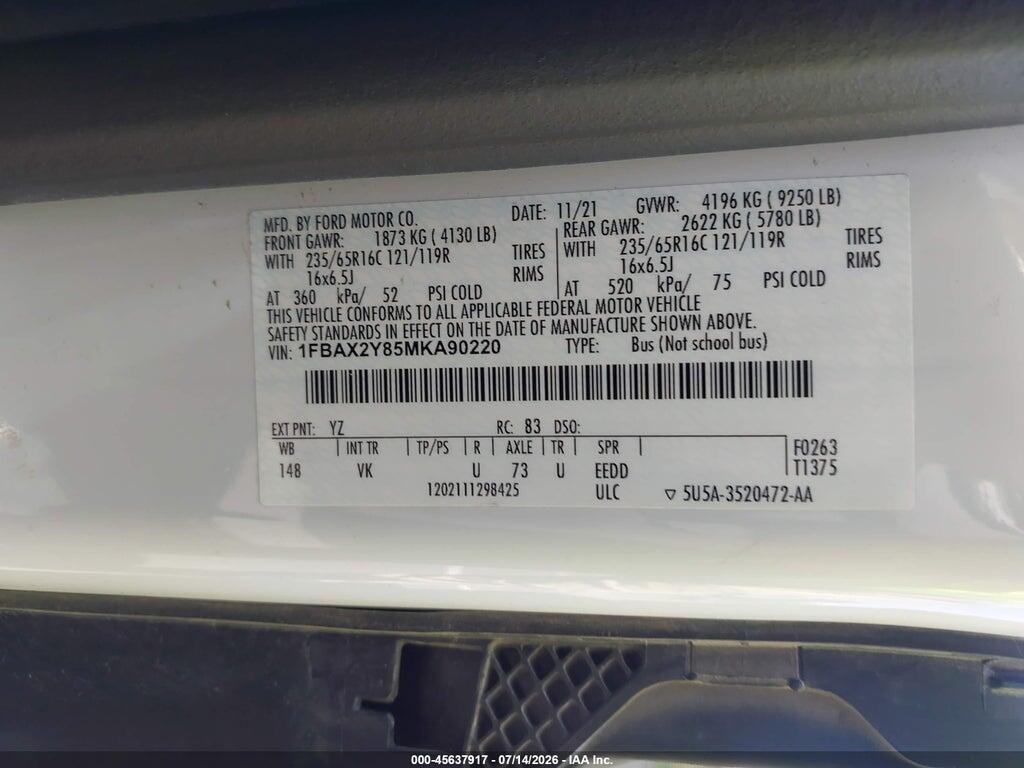1FBAX2Y85MKA90220 2021 FORD TRANSIT-350 PASSENGER VAN photo no. 9