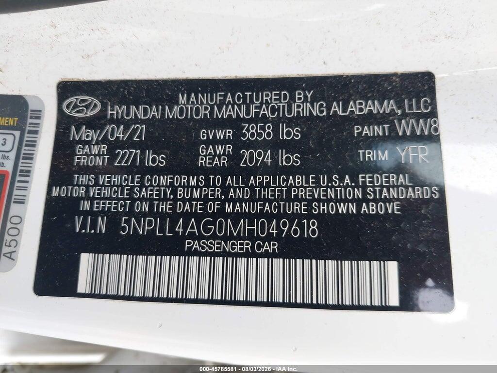 5NPLL4AG0MH049618 2021 HYUNDAI ELANTRA photo no. 9